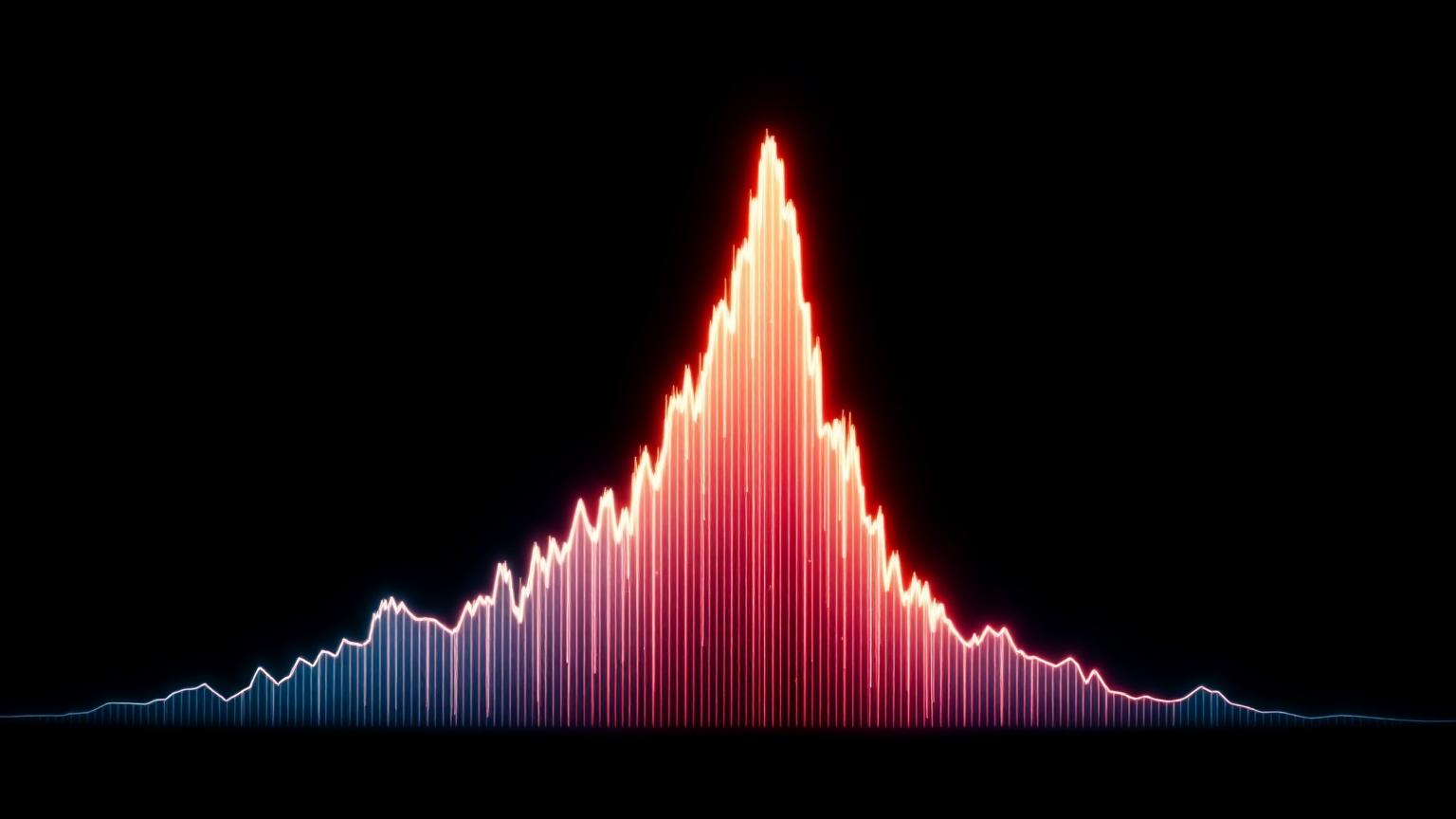 A stock chart spiking sharply up then crashing down forming a pump-and-dump shape on a dark background